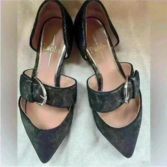 Linea Paola "Dean" Black Leather/Metallic Pointy Toe Slip On Shoes Size 5 M EUC! - Picture 2 of 7